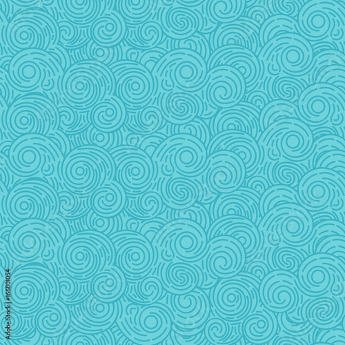 Abstract blue hand drawn doodle thin line wavy seamless pattern. Curly linear sky or sea messy background. Vector illustration.