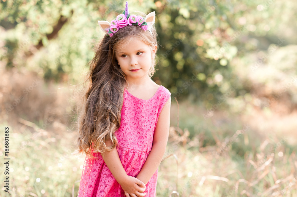 Adorable Little Girl Stylish Dress Nature Her Teddy Bear Stock Photo by  ©nataliabostan 436998364