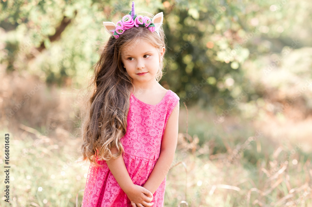 Cute baby girl 4 5 year old wearing stylish dress and headband