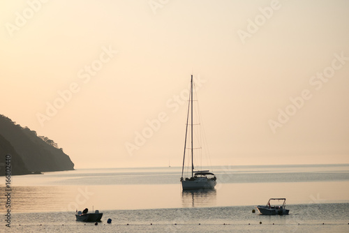 Yacht silhouette Sunrise time Turkey