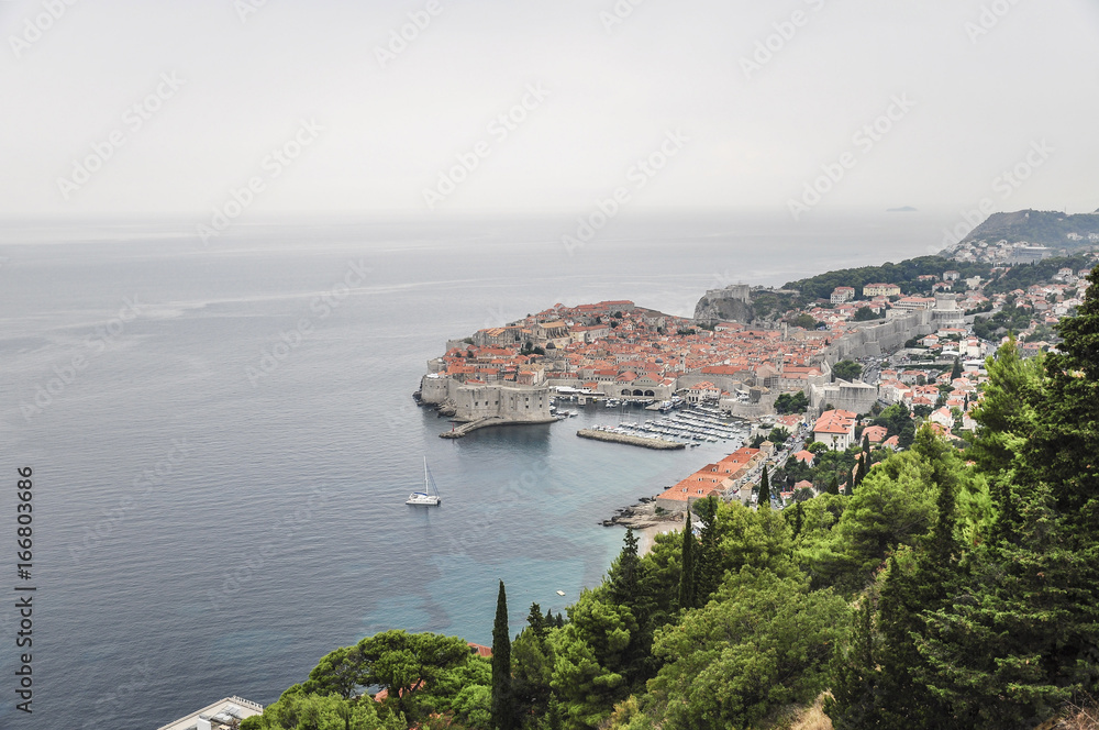 Aerial view of old city of Dubrovnik in Croatia