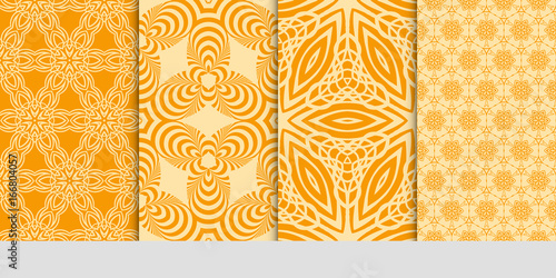 set of 4 decorative seamless ornament for decoration wallpaper, fabric print, background texture. vector illustration. orange color