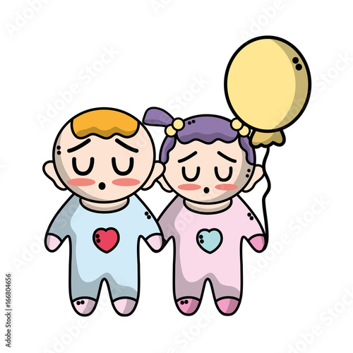 tender babies children with clothes and balloon