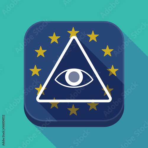 Long shadow EU square button with an all seeing eye