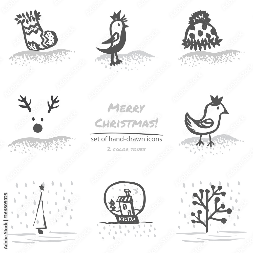 Christmas hand drawn sketch icons on white background
