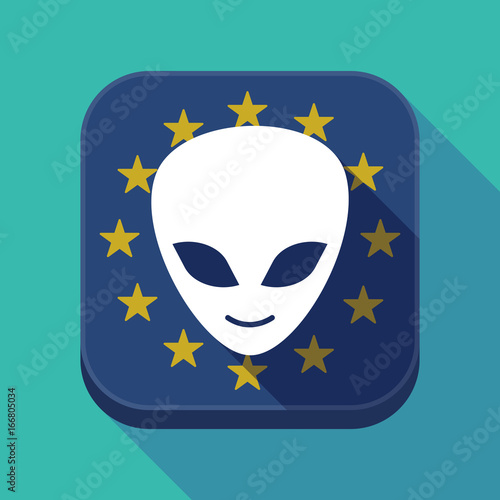 Long shadow EU square button with an alien face