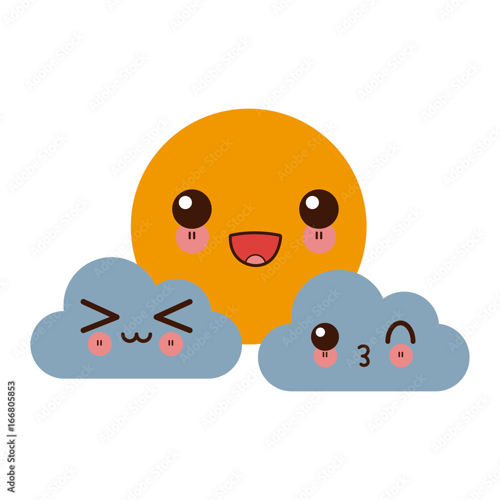 Obraz premium kawaii sun clouds weather forecast cartoon