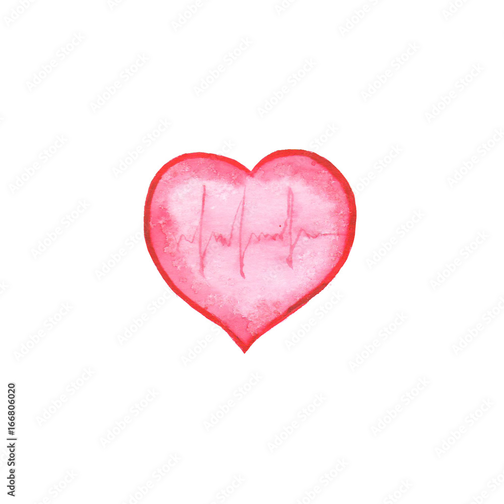 Watercolor heart on white background.
