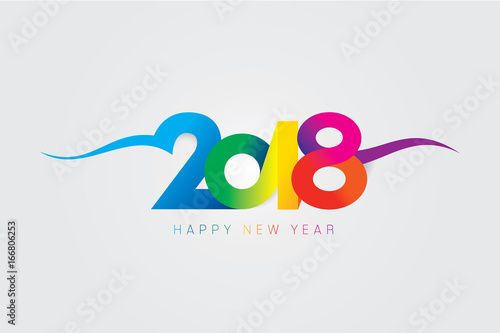 Vector 2018 Happy New Year design with text on white background.