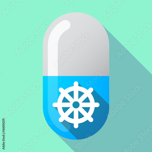 Long shadow pill with a dharma chakra sign