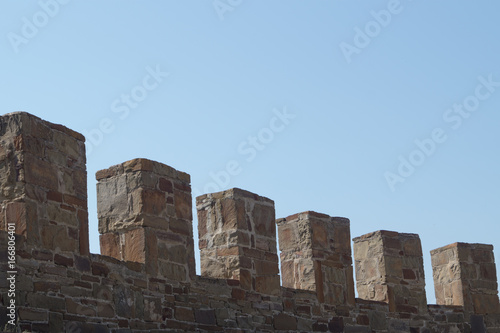 Old wall with battlement in Sudak fortress  Crimea