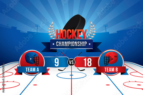 Vector of ice hockey championship with team competition and scoreboard.
