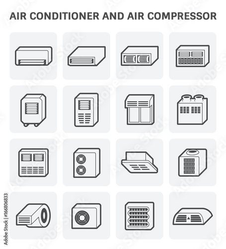Vector icon of air conditioner and air compressor part of hvac system.