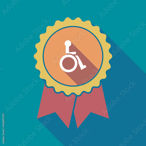 Long shadow badge with  a human figure in a wheelchair icon