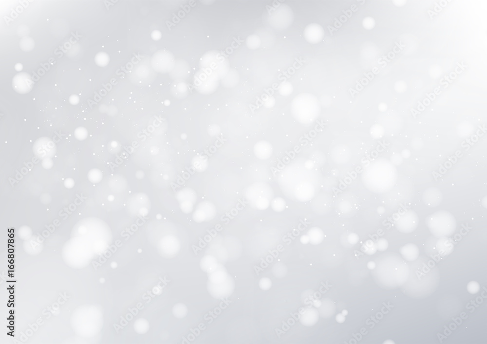 Gray abstract background and white bokeh lights. Vector illustration