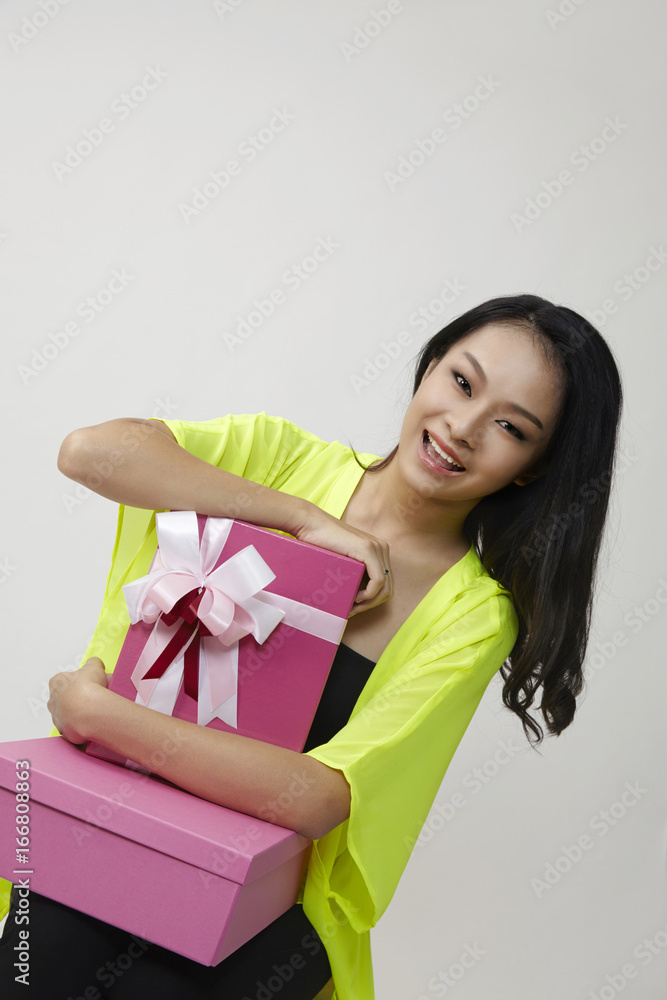 chinese woman with present chinese woman with present