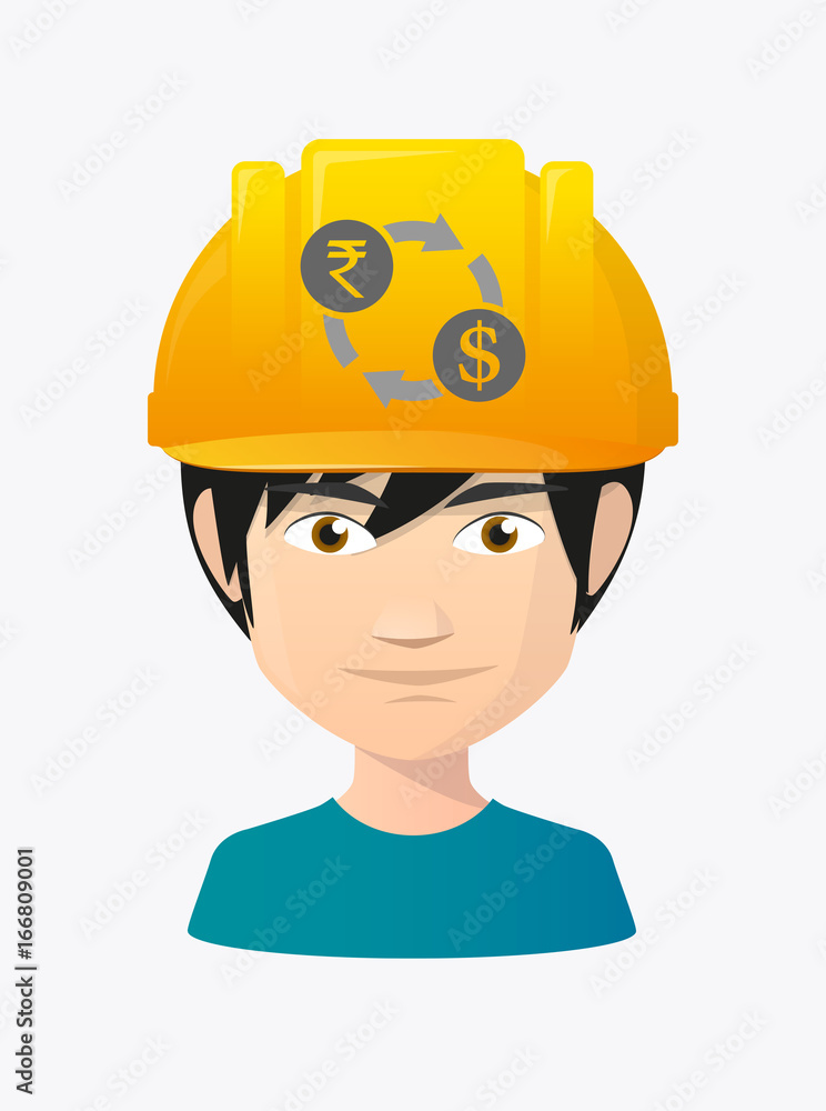 Worker avatar with a rupee and dollar exchange sign Worker avatar with a rupee and dollar exchange sign