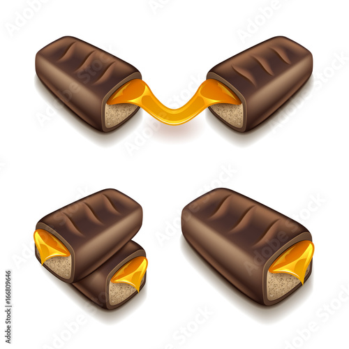 Chocolate bar with caramel isolated on white vector