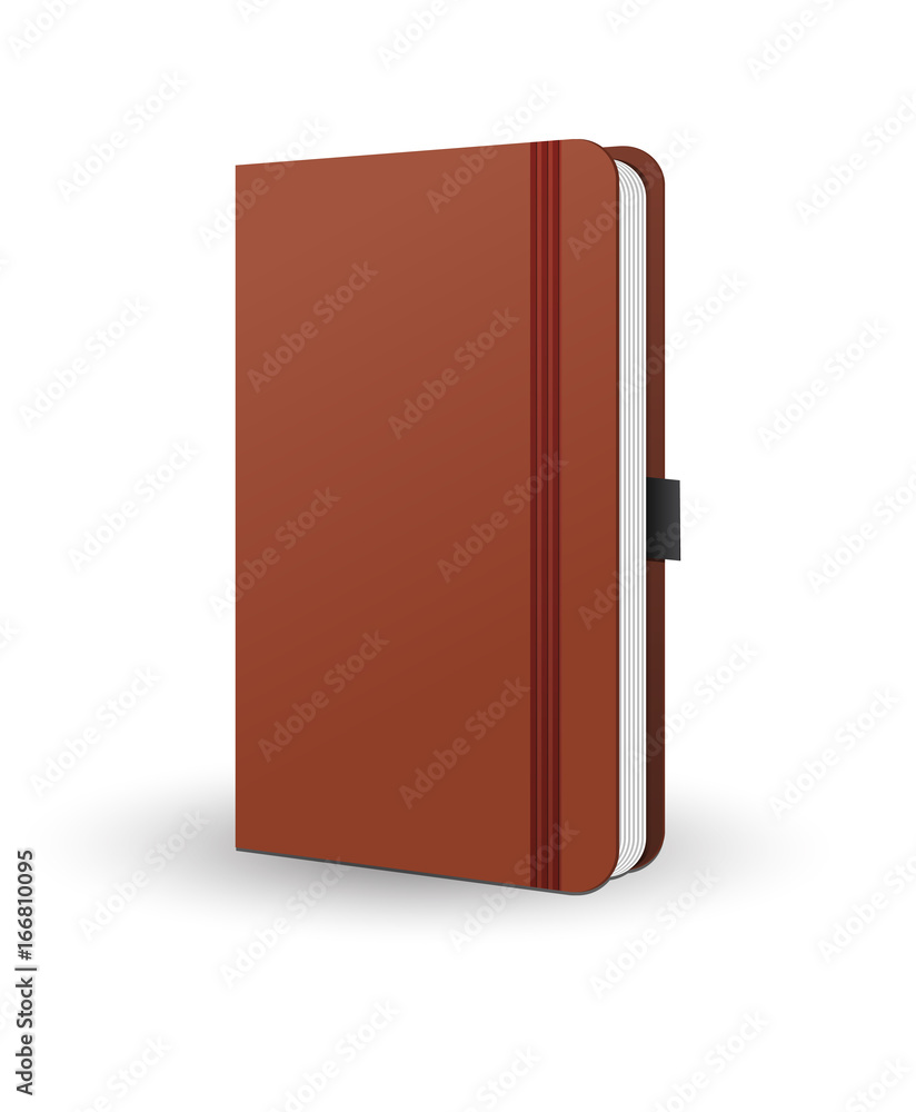 The brown notebook on the white table The brown notebook on the white table