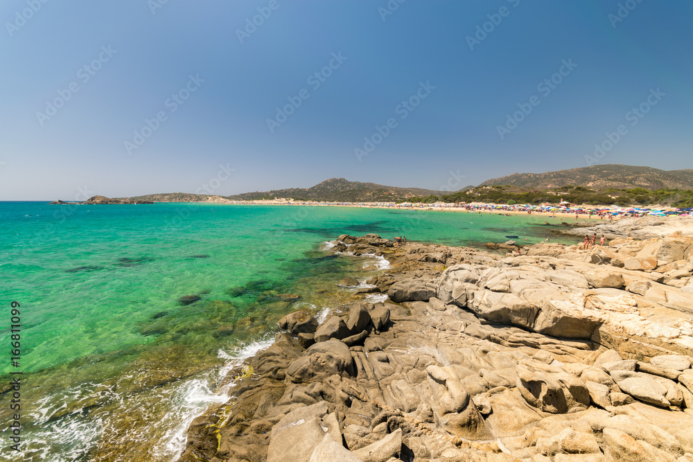 Panorama of Chia coast, Sardinia, Italy.
