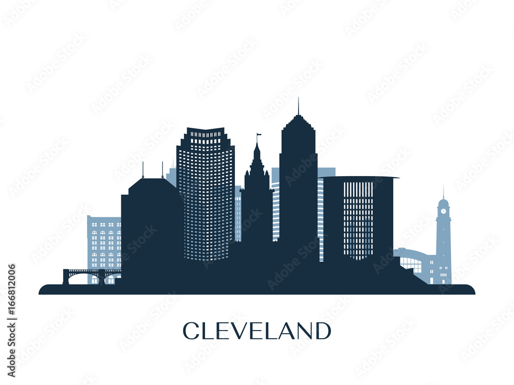 Cleveland skyline, monochrome silhouette. Vector illustration.