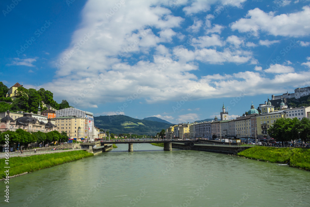 View of Salzach, where Salzburg is located, Austria