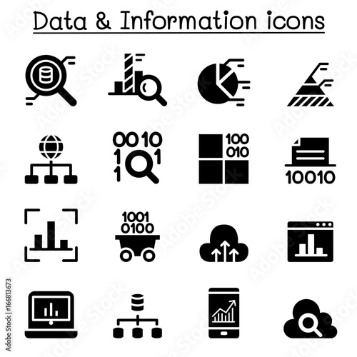 Data warehouse, data mining, Big data icons