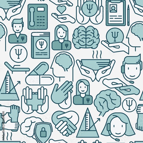 Psychological help seamless pattern with thin line icons. Vector illustration for web page, banner, print media.