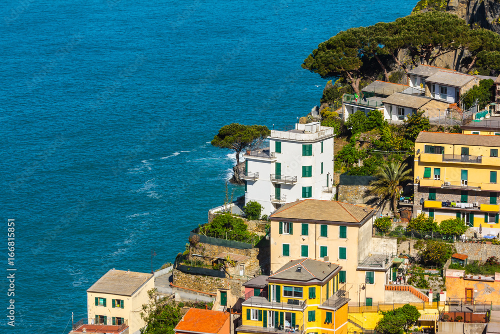 Obraz premium view of Riomaggiore, a small resort town on the territory of the Cinque Terre National Park