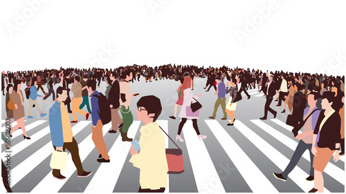 Illustration of busy street crossing in perspective