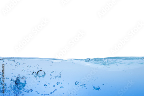 Level of blue water on a white background