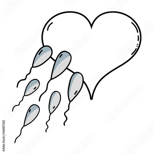 line spermatozoon reproduction fertilizing ovum in heart shape