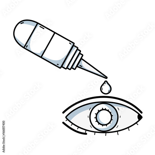 line eye with conjunctivitis and medical bottle drop treatment