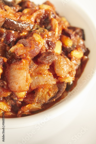 Caponata, a stew of eggplant, tomato, raisins and pine nuts, from Sicily, Italy