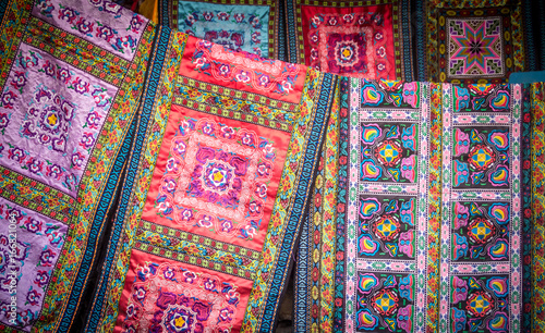 Colorful tapestries for sale in Longsheng, China