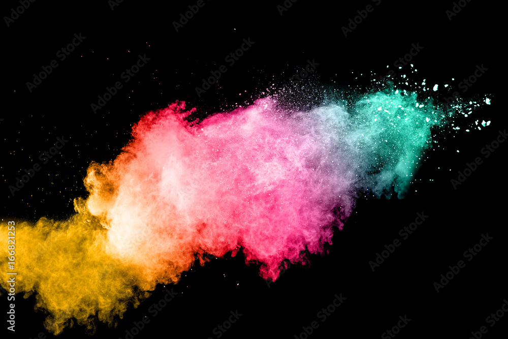 color powder explosion on black background.