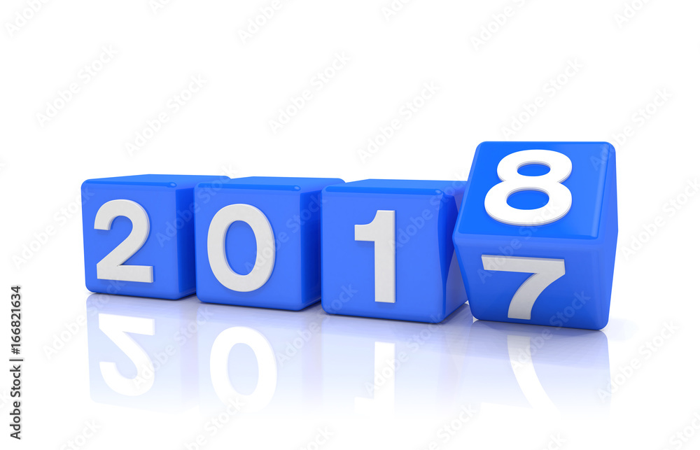 3d render - new year 2018 concept - cubes - blue 3d render - new year 2018 concept - cubes - blue