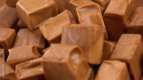 Caramel (rotating on a wooden plate; seamless loopable; 4K)