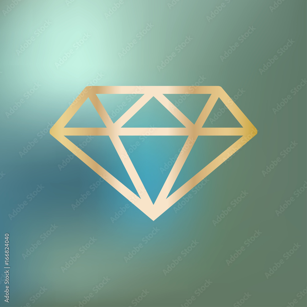 Diamond icon gold on a blue bokeh background. Diamond icon gold on a blue bokeh background.