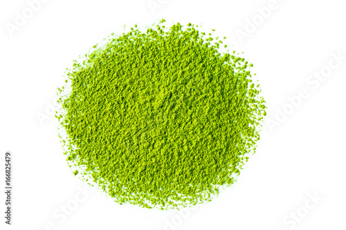 matcha green tea powder on white background
