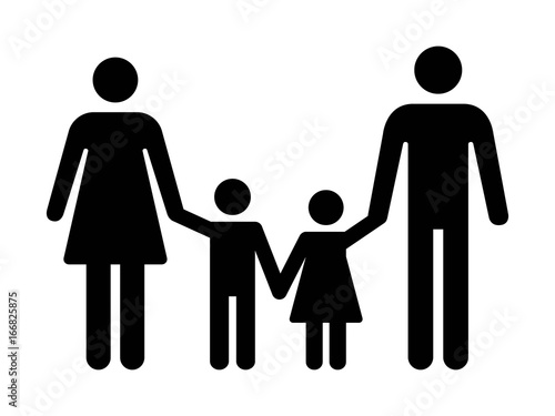 Traditional nuclear family with father  mother outside and two children flat vector icon for apps and websites