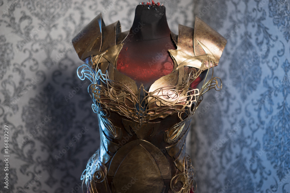 Knight Armor of woman Strong metal breastplate handmade in gold with