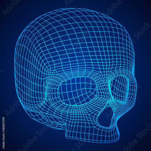 Skull Wireframe Low Poly Mesh. Vector illustration technology live and death concept
