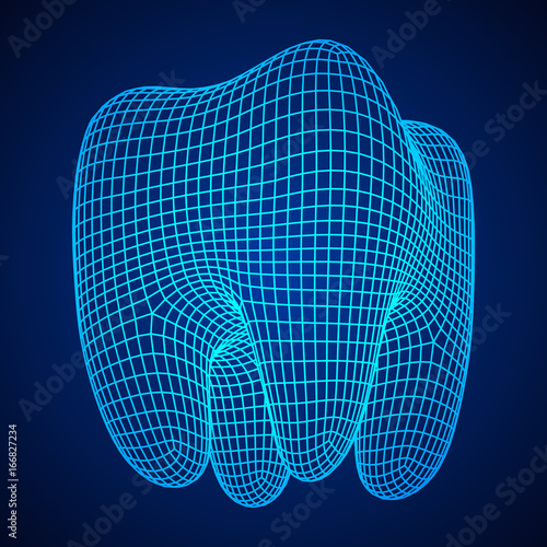 Tooth Wireframe Mesh. Connection Structure Vector Illustration. Dental medicine, health concept.