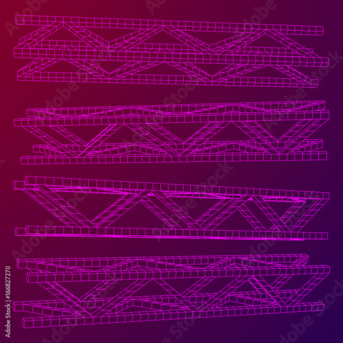 Steel truss girder element set. Wireframe low poly mesh. Vector illustration
