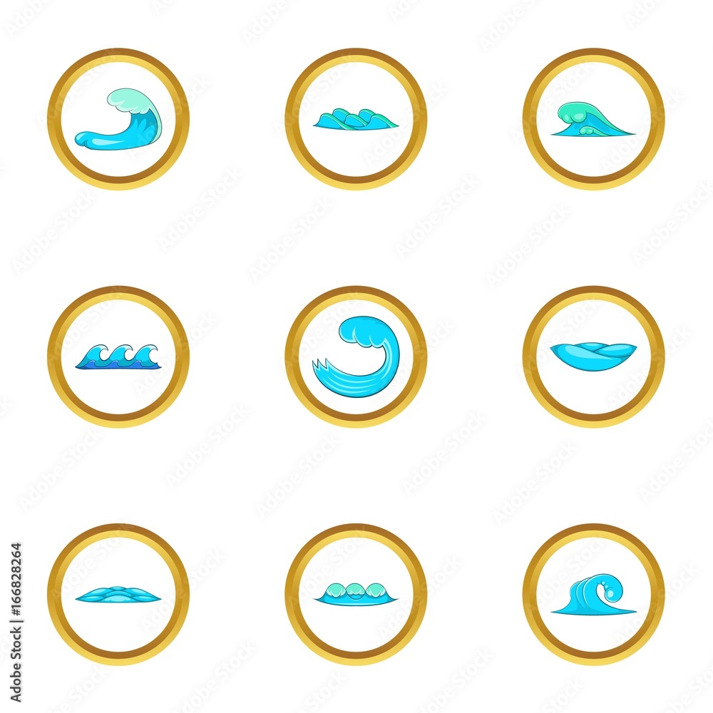 Water elements icons set, cartoon style