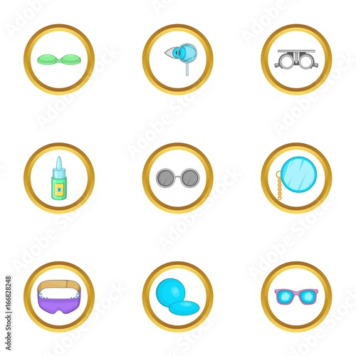 Goggles equipment icons set, cartoon style