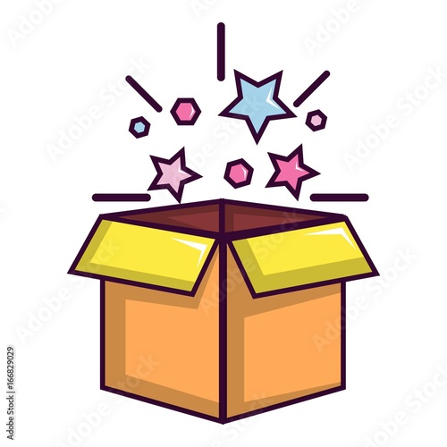 Magic box with stars icon, cartoon style