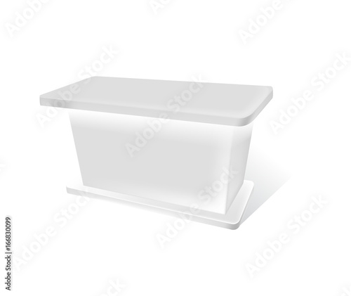 Trade exhibition promo stand, sales Kiosk Retail Trade Stand. MockUp Template isolated on the white background. 3D rendering visualization of Promotion counter. Vector illustration.