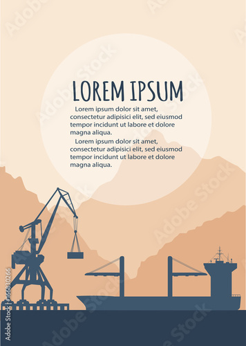 Seaport banner with port crane silhouette